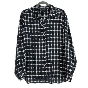 Foxcroft Geometric Print Roll Tab Sleeve Button Up wrinkle free  Blouse